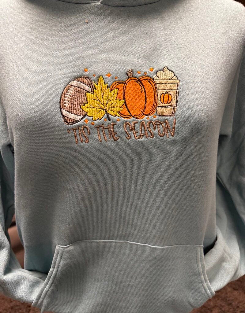 Fall Tis the Season Embroidered Hoodie Lrg