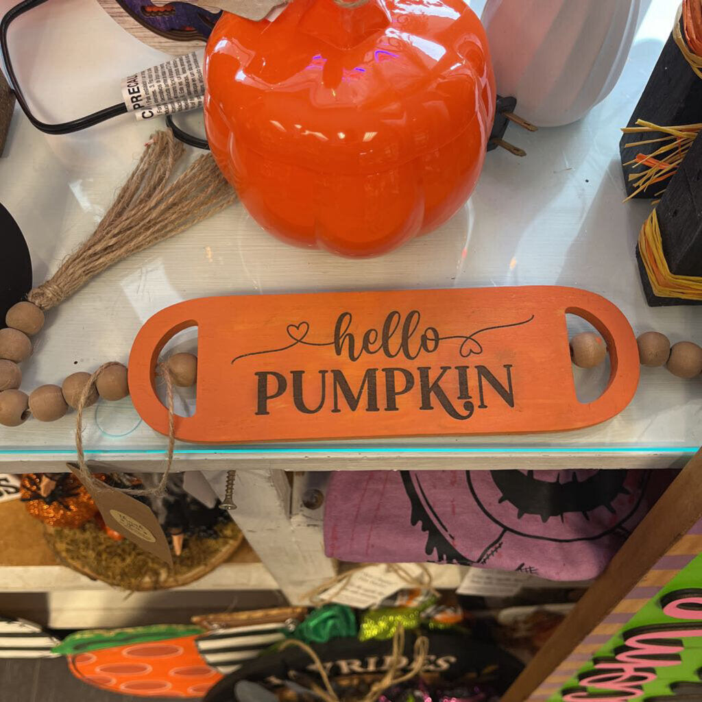 Hello Pumpkin Wood Bead Sign