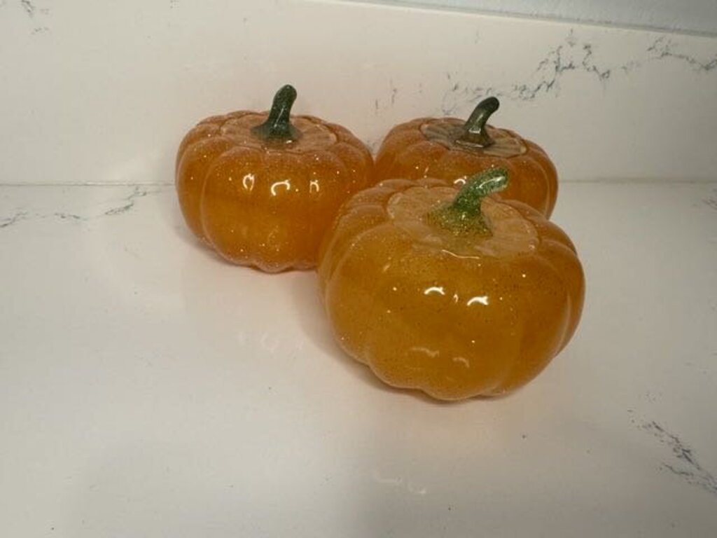 Lighted Tea Light Orange Pumpkins with Glitter