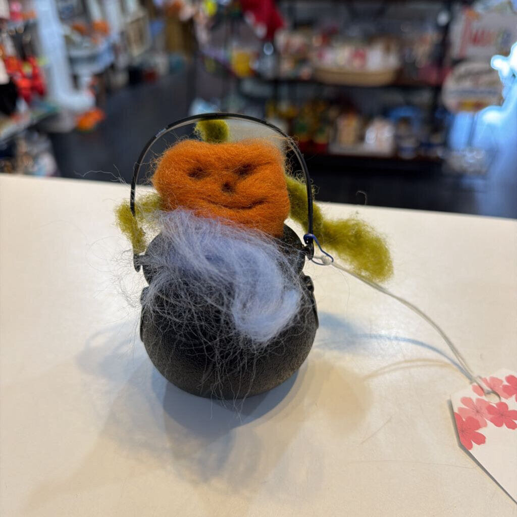 Felting Pumpkin in Cauldron