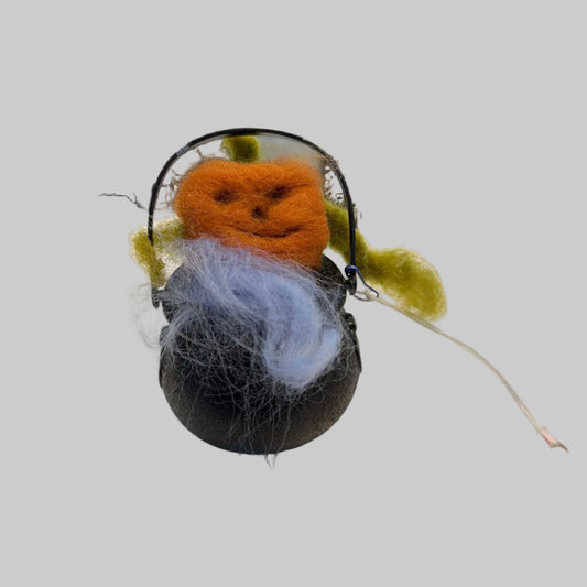 Felting Pumpkin in Cauldron