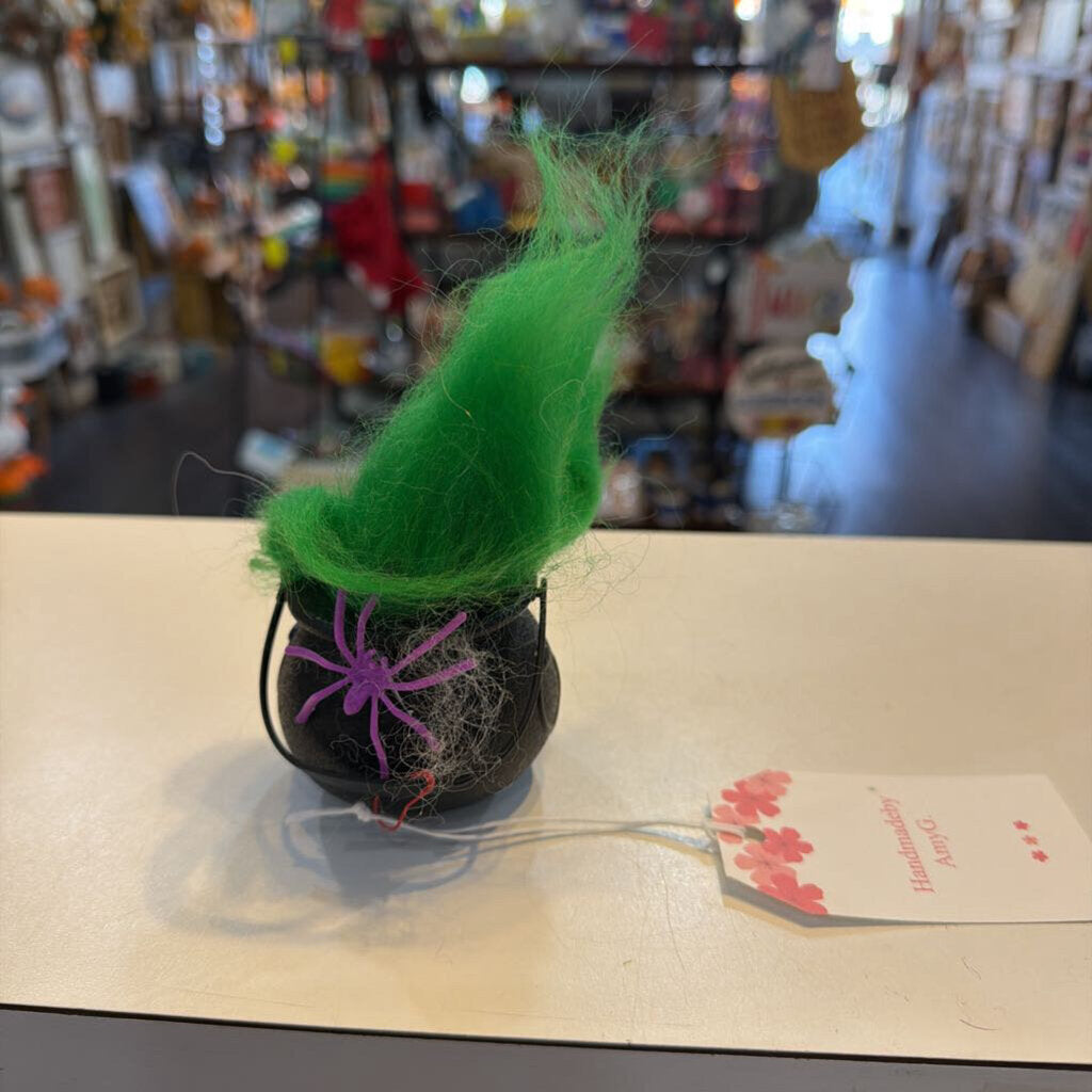 Felting Green Spirit in Cauldron