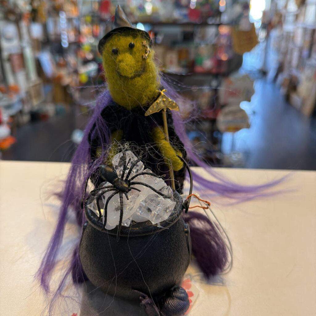 Felting Green Witch with Cauldron