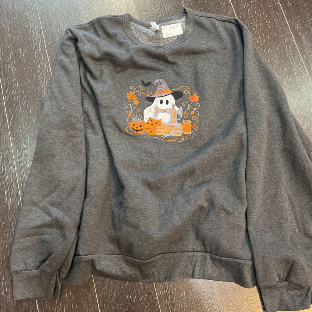 Embroidered Gray Sweatshirt Ghost
