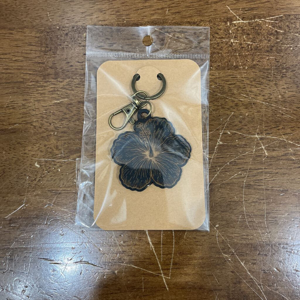 Black Hibiscus (wood keychain)