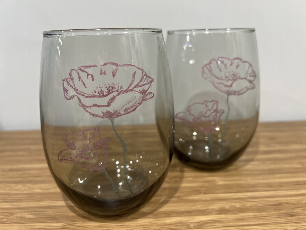 Hand Etched Poppy Stemles