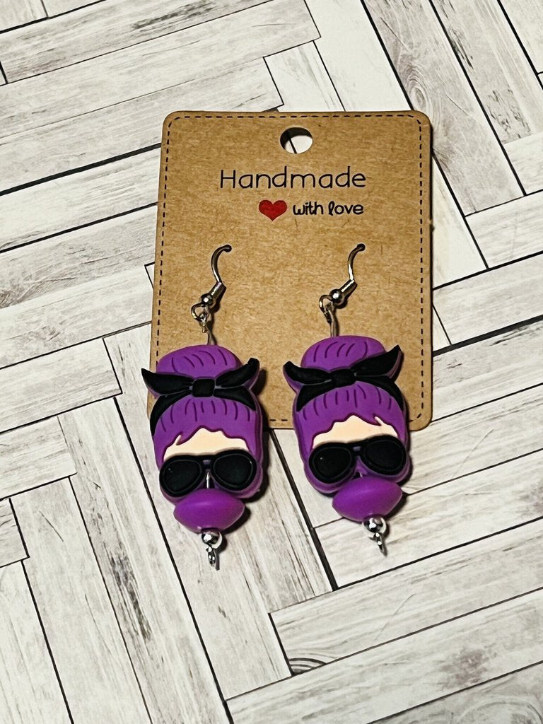 Purple Hair Girl Earrings