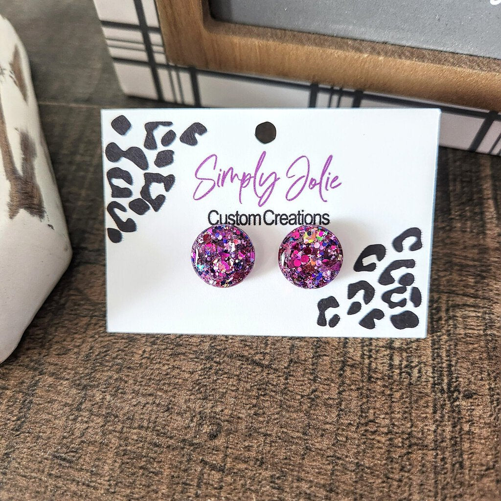 Purple round stud earrings