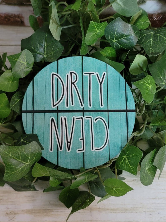 Clean/Dirty dishwasher magnet Teal washed wood finish
