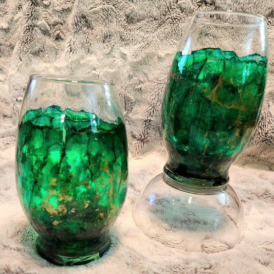 Green and Gold Marbled Glass Vase