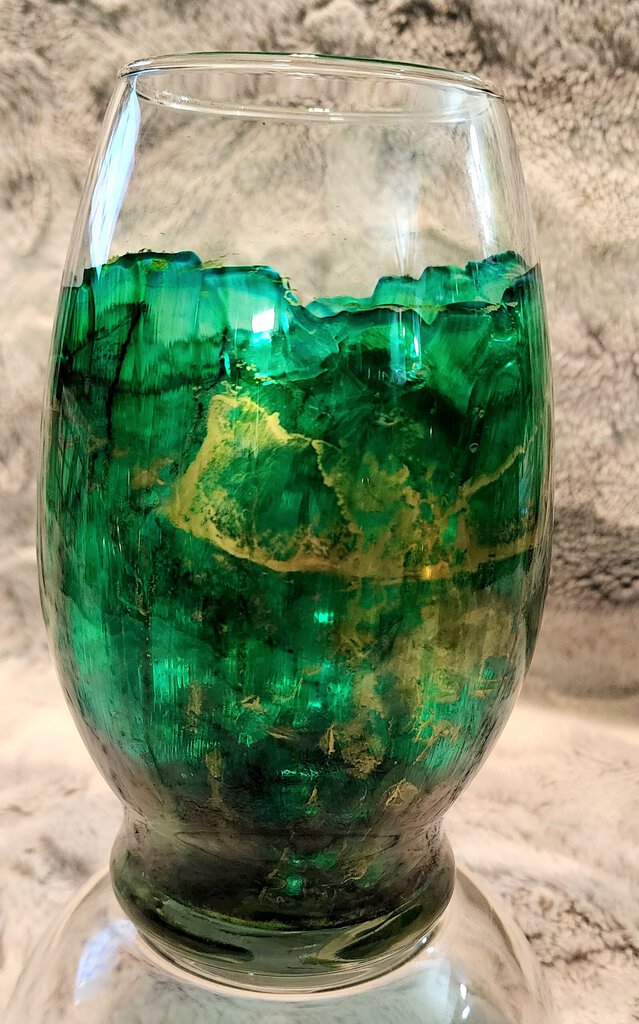 Green and Gold Marbled Glass Vase