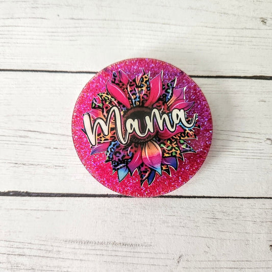 Pink MaMa sunflower badge reel interchangeable