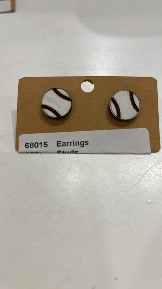 Wood Baseball Earring