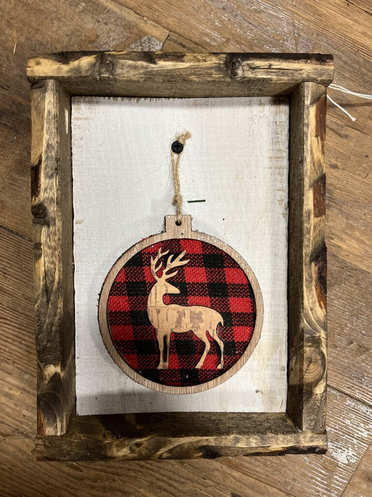 Wood Framed Reindeer Plaid