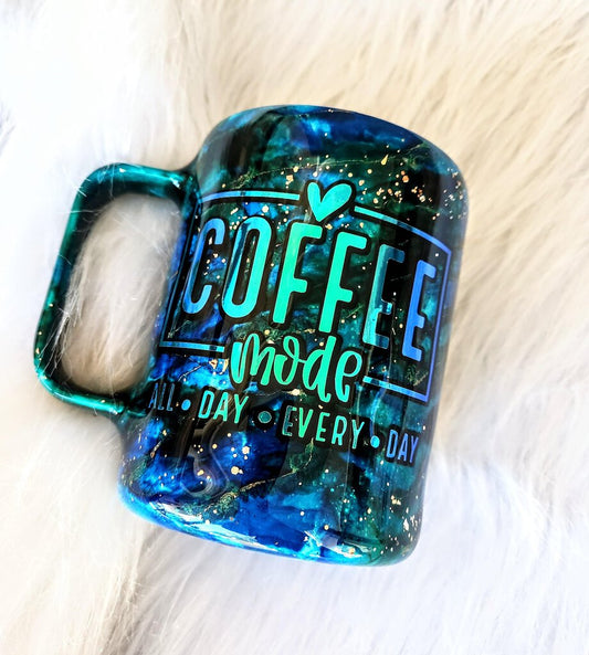 Teal and Blue marble coffee mode mug