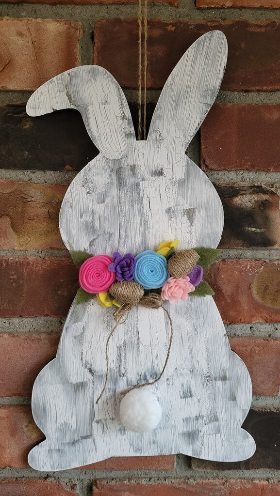 Wooden Bunny Door hanger - white crackle
